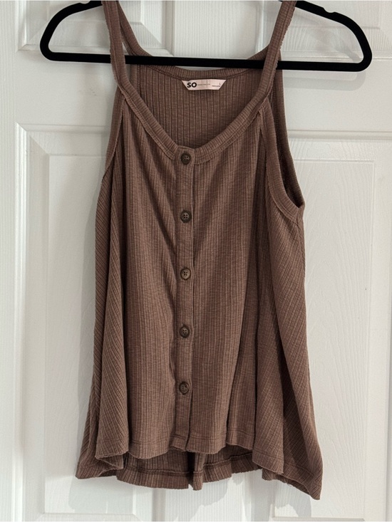 SO Tops - SO Ribbed Brown Button-Front Tank Top